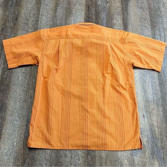 Patagonia Shirt Mens Medium Orange Striped Puckerware Seersucker Button Front - Picture 5 of 7